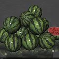 Fresh Ripe Watermelons Pile With Sliced Red Flesh And Black Seeds