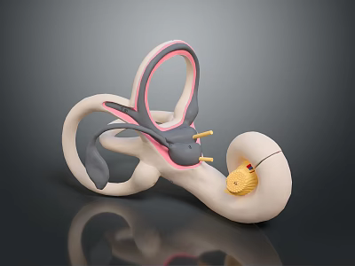 3D Rendered Inner Ear Anatomy Model With Colored Structures And Cochlea 3d model