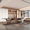 Modern Office Interior Design With Shelves Desk Computer Sofa And Lighting 3d model