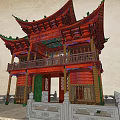 Traditional Chinese Ancient Architecture With Green Glazed Roof Wooden Carvings And Colorful Murals