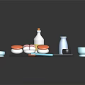 Fresh Sushi Platter With Soy Sauce Milk Bottles Small Bowls And Chopsticks