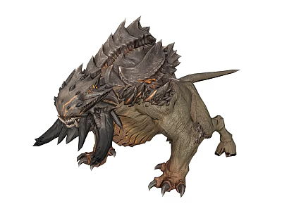 Fierce Mythical Beast With Spiked Armored Shell Sharp Fangs And Muscular Orange Red Marked Limbs 3d model