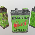 Industrial Equipment Vintage Motor Oil Cans Castrol Wakefield Brand Green Black Rustic Design