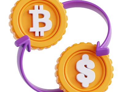Household Items With Yellow Coins Featuring Bitcoin And Dollar Signs And Purple Looping Arrows 3d model