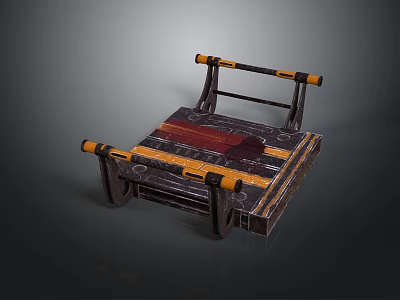 Traditional Wooden Bench Design With Black Frame And Yellow Accent Armrests 3d model