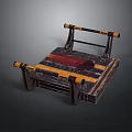 Traditional Wooden Bench Design With Black Frame And Yellow Accent Armrests