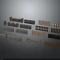 Various Material Garden Fence Components Including Wood Stone And Brick Panels
