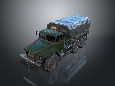 Green Military Tank With Tracked Wheels And Canvas Covered Cargo Area 3d model