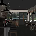 Stylish Bar Interior With Wooden Counter Tables Chairs And Wine Bottles
