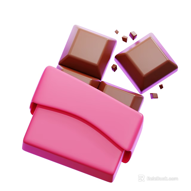 Chocolate Squares in Pink Packaging with Scattered Pieces and Smooth Surface 3d model 