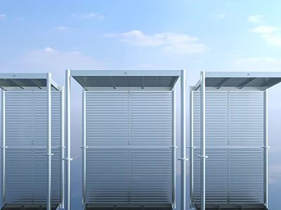 Modern Architectural Components With Metal Frames And Vertical Louvre Panels 3d model