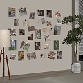Stylish Photo Wall Decor In Cozy Interior With Tripod Lamp Potted Plant And Window Blinds
