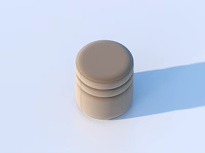 Round Light Brown Upholstered Stool With Layered Design On Light Blue Background 3d model