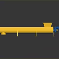 Yellow Industrial Screw Conveyor with Blue Motor on Black Reflective Surface