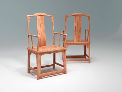 Classic Chinese Solid Wood Single Chair With Armrests And Natural Wood Grain 3d model