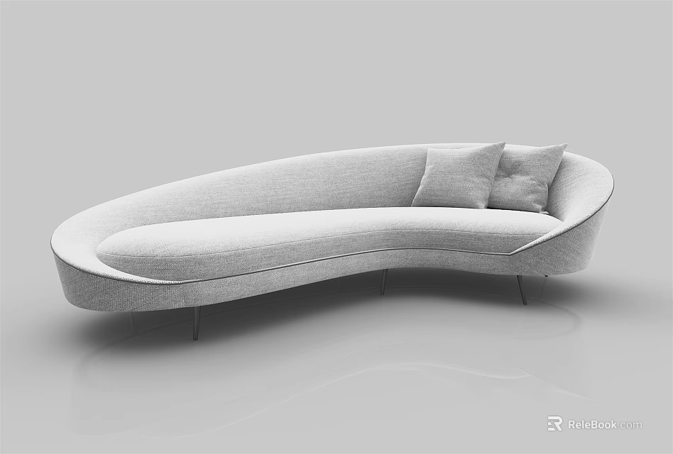 Light Gray Curved Sectional Sofa With Soft Cushions And Modern Metal Legs 3d model 