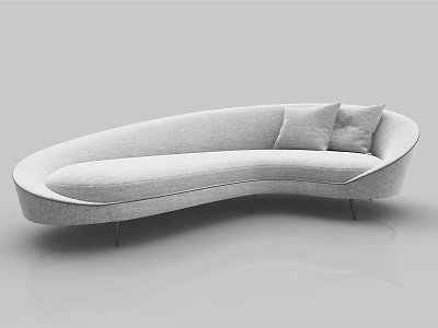 Light Gray Curved Sectional Sofa With Soft Cushions And Modern Metal Legs 3d model