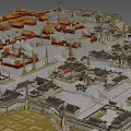 Ancient Architecture Complex Layout With Symmetric Plaza Roads And Mountainous Trees 3d model
