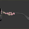 Jewelry Decorative Glasses with Black Frames Pink Flowers and Gold Accents