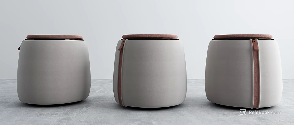 Modern Beige Sofa Stools With Brown Upholstered Tops And Simple Design 3d model