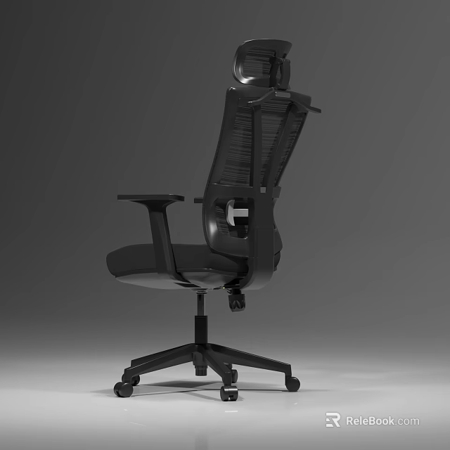 Ergonomic Black Office Chair With Mesh Backrest Headrest And Swivel Wheels 3d model 