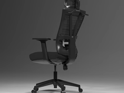 Ergonomic Black Office Chair With Mesh Backrest Headrest And Swivel Wheels 3d model