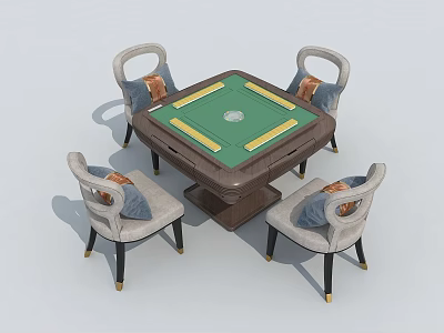 Square Entertainment Table with Four Upholstered Chairs Green Top Yellow Lines and Decorative Cushions 3d model
