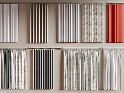 Various Curtain Designs Featuring Striped Floral And Solid Color Patterns 3d model