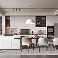 Elegant Modern Open Dining Area With Marble Island Pendant Light And Dining Chairs