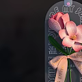 Hanging Glass Tag Vase Flowers with Pink Purple Blooms and Decorative Pink Bows