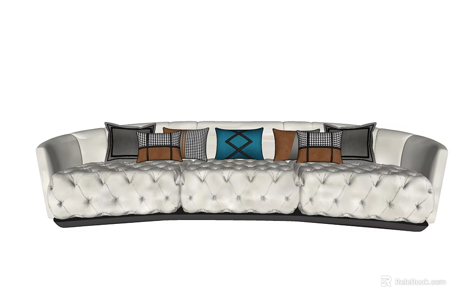 Modern White Grey Three Seater Sofa With Tufted Design And Patterned Cushions 3d model