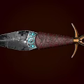 Ancient Decorative Dagger With Weathered Textured Blade Red Leather Handle And Blue Eye Design