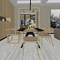Modern Open Kitchen Restaurant Interior With Dining Table And Wooden Chairs