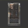 Antique Wooden Door With Carved Details Glass Panels And Ironwork Decoration