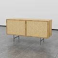 Modern Wooden Entryway Console Table With Woven Doors And Metal Legs