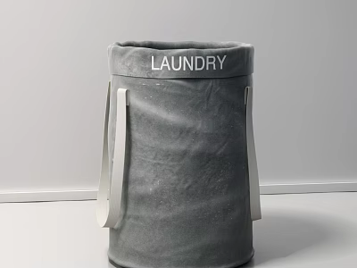 Gray Laundry Basket With White Handles And LAUNDRY Label For Home Storage 3d model