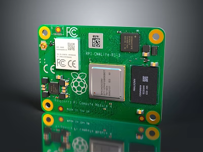 Detailed Green Circuit Board With Electronic Components QR Code CE Certification And Solder Points 3d model