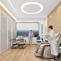 Modern Optical Clinic Interior With Examination Chair Doctor Patient Medical Equipment And Green Plant