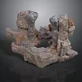 Natural Rock Formation Structure With Stacked Gray Brown Stones And Hollow Space