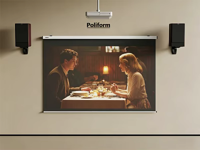 Projection Monitoring System With Wall Mounted Projector Screen And Speakers For Home Theater 3d model