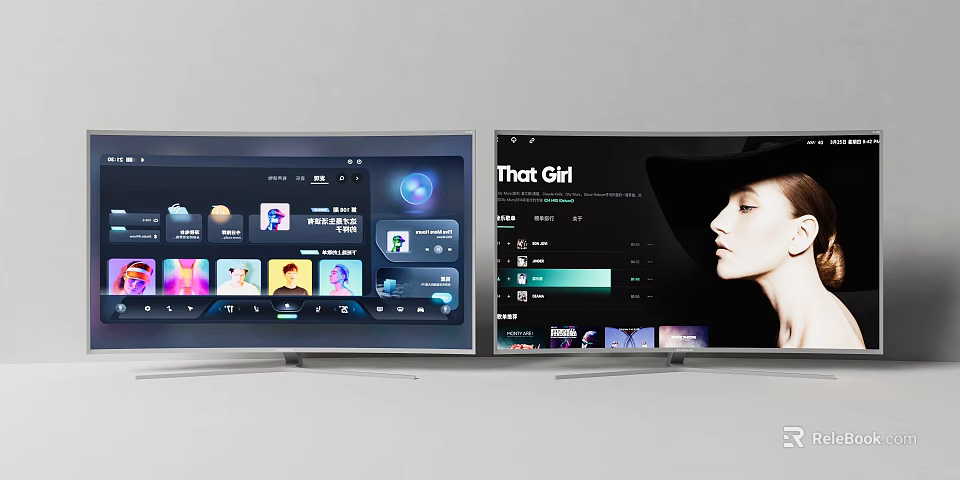 Two Smart TVs Showing Different App Interface and Video Streaming Content 3d model 
