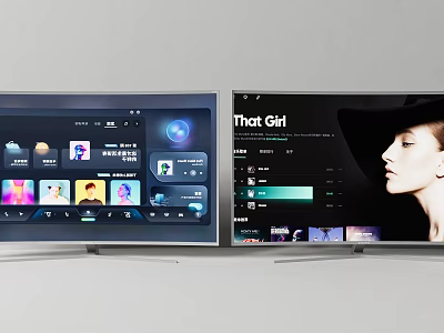 Two Smart TVs Showing Different App Interface and Video Streaming Content 3d model