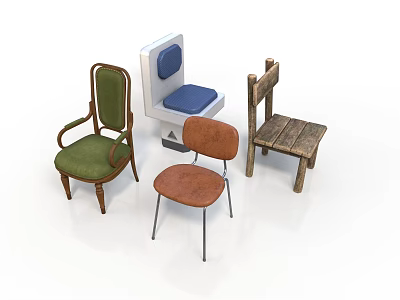 Green Upholstered Armchair Blue White Seat Wooden Back And Brown Metal Leg Chairs 3d model