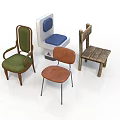 Green Upholstered Armchair Blue White Seat Wooden Back And Brown Metal Leg Chairs