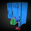 Blue Lockers With Open Doors Mirror Plates Backpack Red Card And White Paper