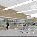 Modern Service Hall With Service Counters Waiting Seats And Digital Screens
