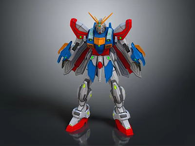 Vibrant Mecha Robot Character Featuring Blue Red Yellow White Armor And Mechanical Wings 3d model