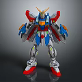 Vibrant Mecha Robot Character Featuring Blue Red Yellow White Armor And Mechanical Wings