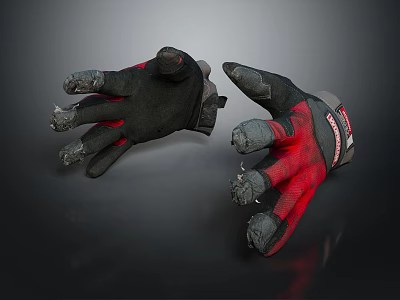 Black And Red Worn Work Gloves With Dirt On Fingers And Palms 3d model