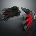 Black And Red Worn Work Gloves With Dirt On Fingers And Palms
